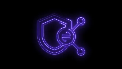 Neon style security shield with data exchange icon animation on black background Stock Footage 330785201