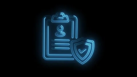 Neon style security shield protecting personal data on a medical clipboard Stock Footage 330773242
