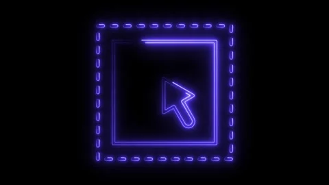Neon style selection tool with arrow glowing on dark background animation Video stock 308901915