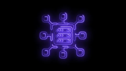 Neon style server data network nodes connectivity concept on a black backgrou Stock Footage 312307507