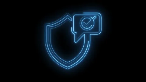 Neon style shield with tick in message bubble animated on black background Stock Footage 315960850