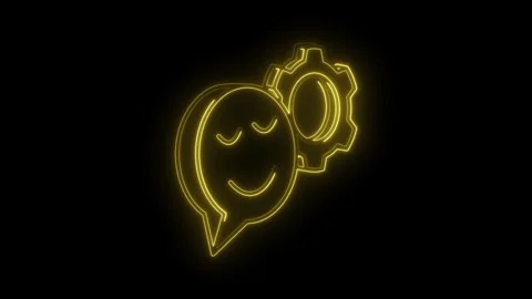 Neon style smiling chat bubble and gear symbol combination for tech and sup.. Stock Footage 312331934