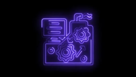 Neon style software development automation workflow visual animation on bla.. Stock Footage 312310896