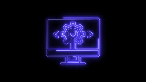 Neon style software development icon animation on computer screen with coding Stock Footage 322966232