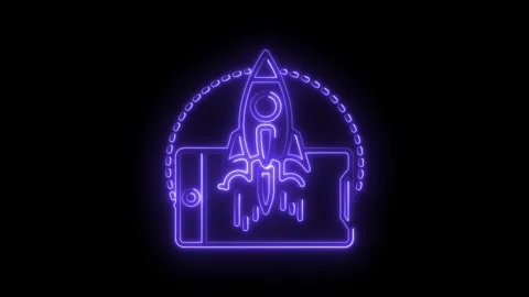 Neon style startup rocket launching from smartphone,technology and developm.. Stock Footage 315958895
