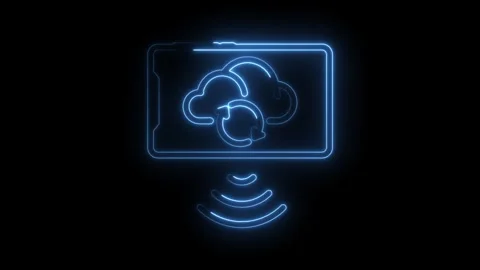 Neon style tablet connecting to cloud computing network with wireless trans.. Video stock 315960692