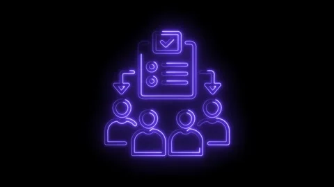 Neon style task assignment animation teamwork delegation on black background Stock Footage 330772561