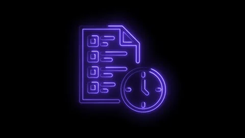 Neon style task list and time deadline reminder animation on dark background Stock Footage 322958467