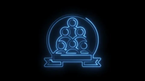 Neon style teamwork badge animation with ribbon banner on a black background Stock Footage 330784886