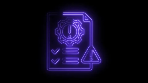 Neon style technical support checklist with gear alert and tick marks on bl.. Stock Footage 346008222