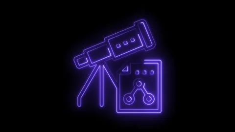 Neon style telescope and data chart icon on black background animation Stock Footage 322977363