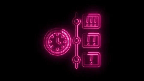 Neon style timeline with clock and notifications on black background animation Stock Footage 330785455