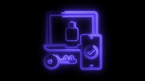 Neon style two factor authentication security with laptop key phone symbol .. Stock Footage 308997212