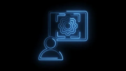 Neon style user configuration and settings icon animation on dark background Stock Footage 330783905