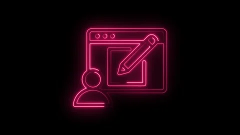 Neon style user content design profile illustration with pencil and black Stock Footage 330777819