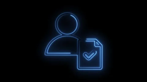 Neon style user profile with completed document animation on black background Stock Footage 330777495