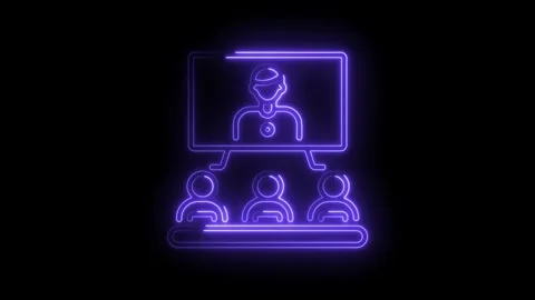 Neon style video conference with three participants and presentation leader.. Stock Footage 345985207