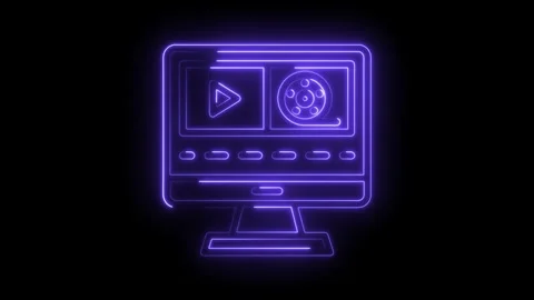 Neon style video editing computer icon animation on black background Stock Footage 322960541