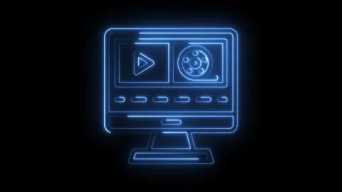 Neon style video editing interface on computer display for post production and Stock Footage 322960543