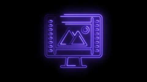 Neon style video editing software interface glows on black background animated Stock Footage 322960621