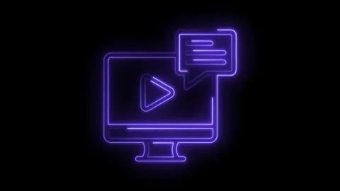 Neon style video streaming platform on computer monitor with message bubble Stock Footage 322985200