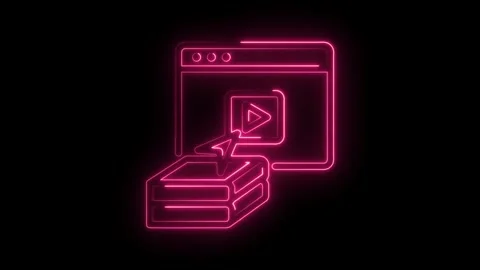 Neon style video tutorial concept for learning with cursor on books for Stock Footage 330784801