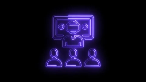 Neon style virtual reality training animation with audience on black backgr.. Stock Footage 345987619
