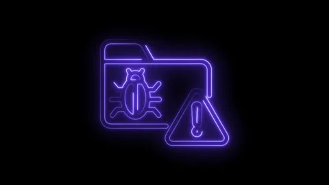 Neon style virus warning sign on folder icon for cybersecurity and technology Stock Footage 330782859
