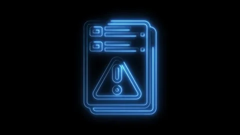 Neon style warning document signification digital error cyber security threat Stock Footage 322971584