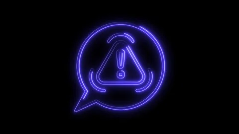 Neon style warning message bubble notification icon on black background ani.. Video stock 312317352