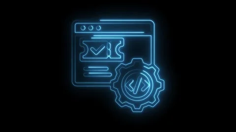 Neon style web development process for online ticket purchase and website Stock Footage 330777204