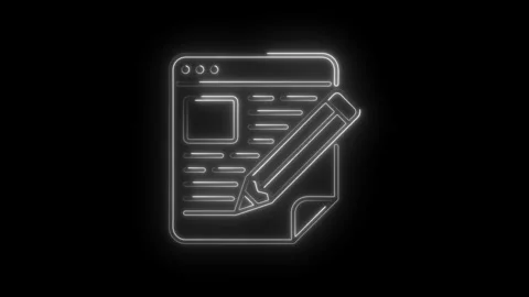 Neon style web page design with pencil on black background animation Stock Footage 314537409