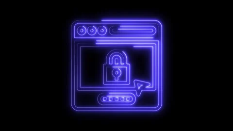 Neon style web page with security lock icon indicating cyber protection concept Stock Footage 322972485