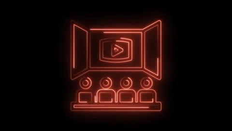 Neon style webinar presentation with audience icon glowing on dark backdrop Stock Footage 322960559