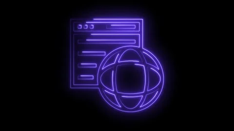 Neon style website browser with globe icon concept illustrating network and Stock Footage 322986182
