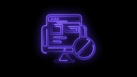 Neon style website on computer with no access or blocked sign on dark background Stock Footage 322961416