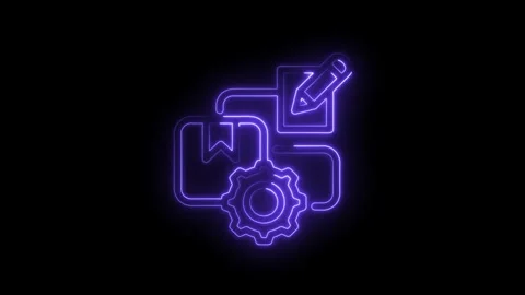 Neon style website content management system icon animation on black backgrou Stock Footage 312311897
