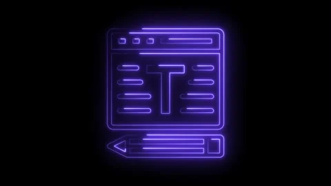 Neon style website content text editor with pencil animation on black background Stock Footage 322984935