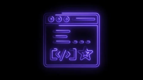 Neon style website design with code snippet and star isolated on black Stock Footage 322960503