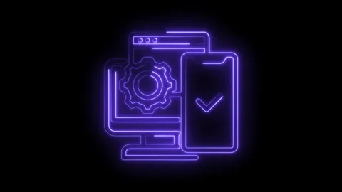 Neon style website development and mobile app testing successful check mark Stock Footage 330777481