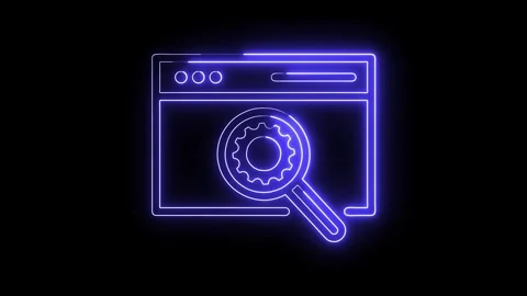Neon style website search and settings animation on black background digita.. Stock Footage 308193034
