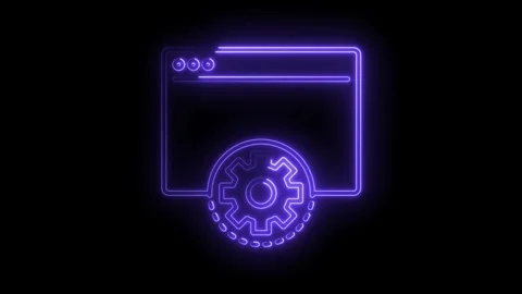 Neon style website with settings cogwheel graphic animation on black backgrou Stock Footage 316672857