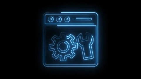 Neon style website window with gear and wrench for settings configuration and Stock Footage 322960429