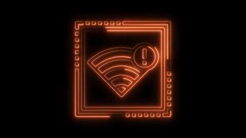 Neon style wifi connection problem alert sign futuristic glowing design on black Stock Footage 322974178