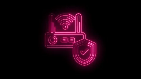 Neon style wifi router security animated concept digital network protection.. Stock Footage 346008354