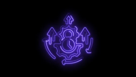 Neon style workflow automation with clock and gear progress concept loopabl.. Stock Footage 312310910