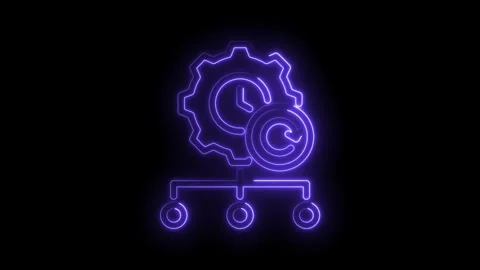 Neon style workflow automation icon animation of time management with cogwheel Stockbeeldmateriaal 330782603