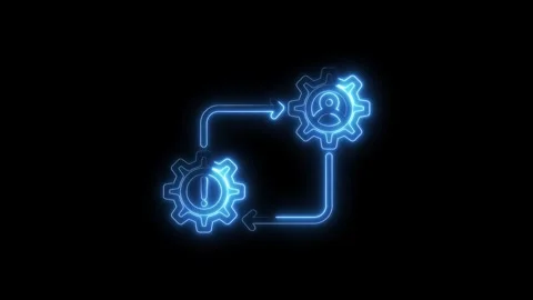 Neon style workflow management depicting alert and action steps on black ba.. Stock Footage 316842718