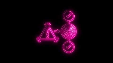 Neon style workflow process flowchart with warning symbol progressing to co.. Stock Footage 312317328