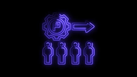 Neon style workforce optimization symbol glowing on black background Stock Footage 308194562